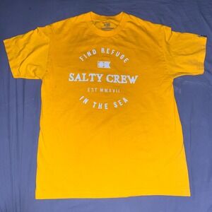 Salty Crew Mens Large Graphic T Shirt Yellow Find Refuge In The Sea Tee